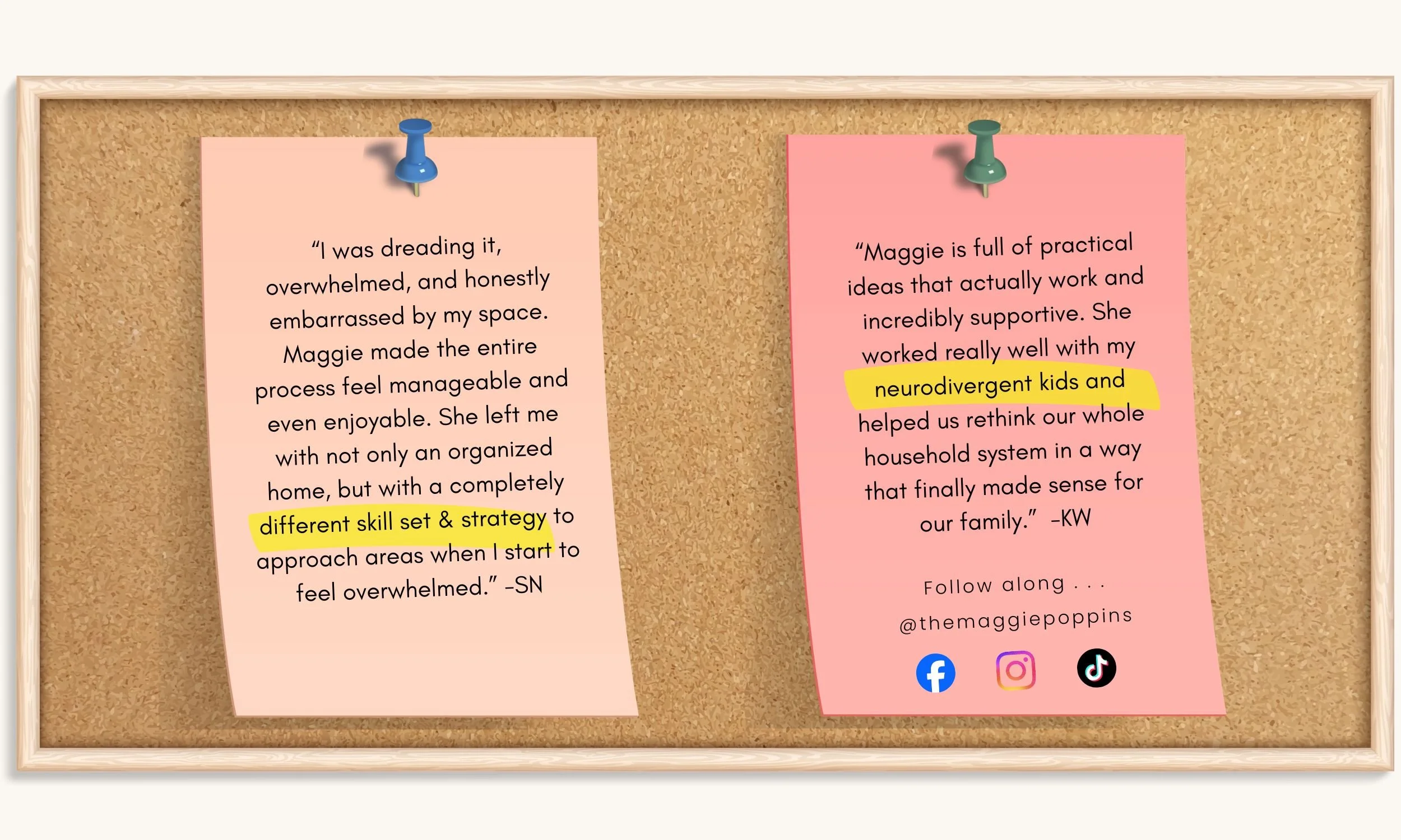 A client testimonial for a professional home organizer in Rochester NY describing the relief of having home systems that support executive functioning.
