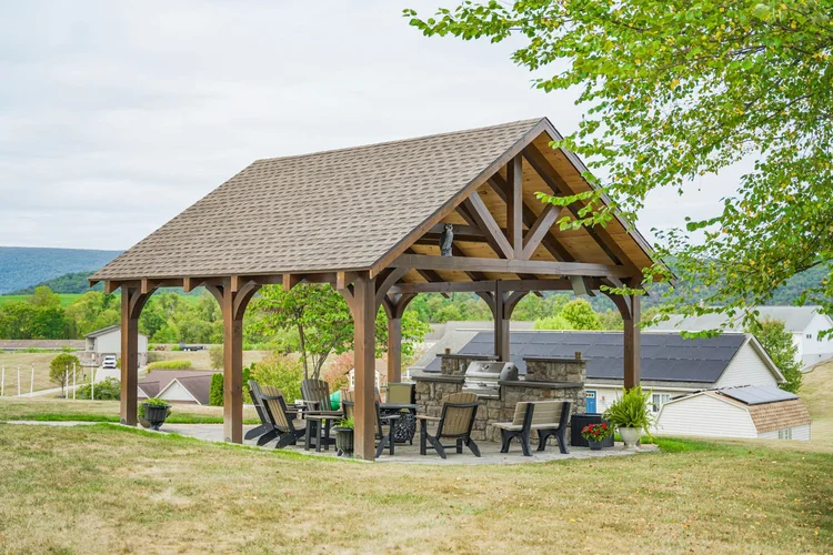 Covered pavilion outdoor dining and gathering space