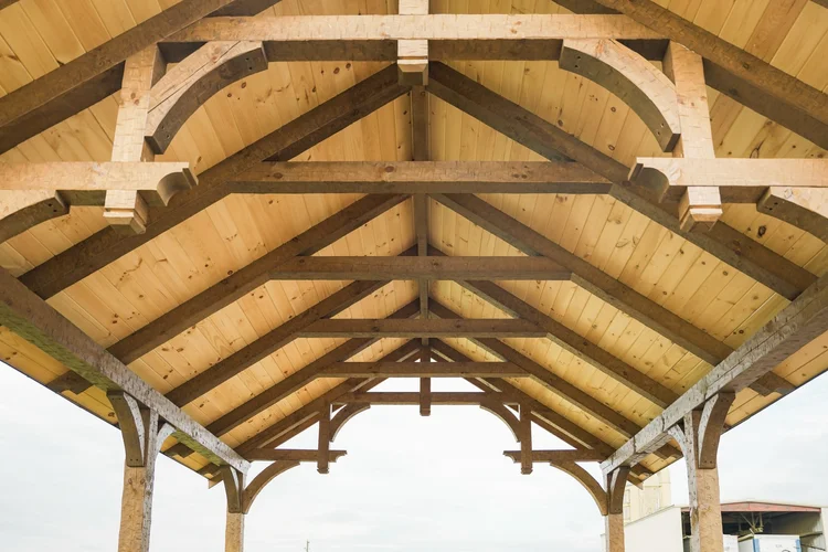 Heavy timber pavilion king post truss detail