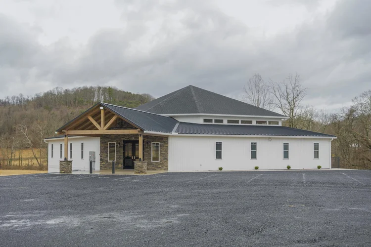 Juniata Christian Church timber-frame entrance by KSM