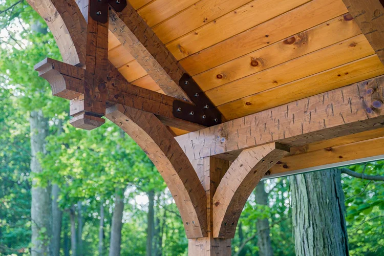 Timber-frame pavilion structural beam and rafter system
