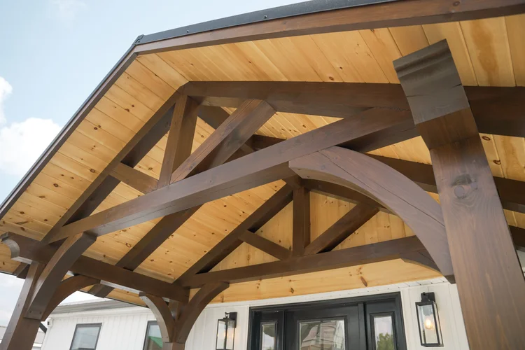KSM sales office covered porch with log post and beam