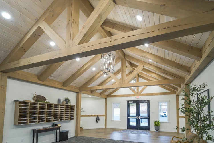 JCC front view of completed timber-frame package
