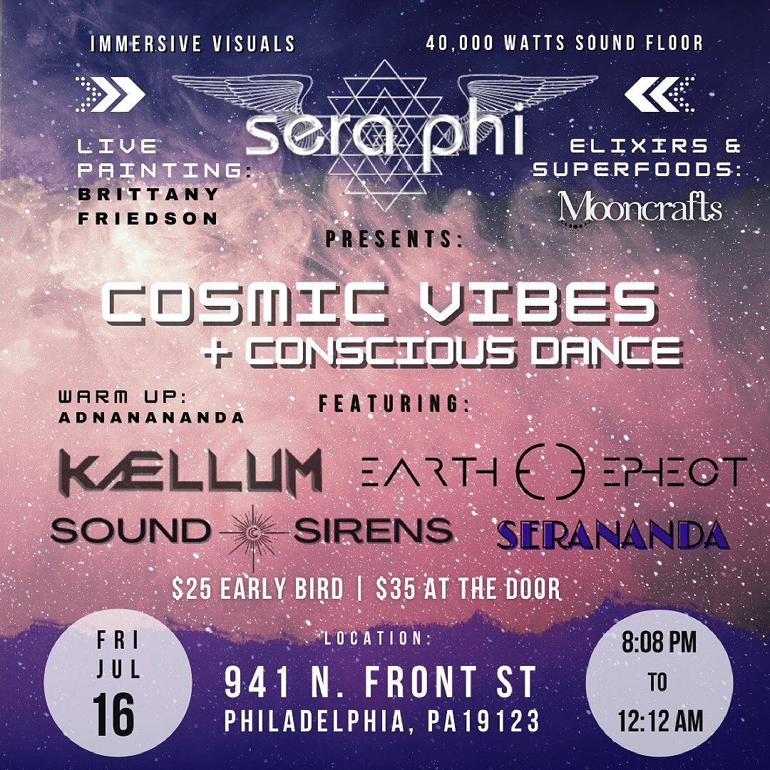 💟 INclusive Event! Large Venue...Limited Tickets! Early Bird Tickets on sale NOW ♾♾LINK IN BIO♾♾

Come journey with us through cosmic vibes &amp; conscious dance with...
🔥KAELLUM 🔥
✨ Serananda ✨
🌀 EARTH EPHECT 🌀
🌟 SOUND SIRENS 🌟
🔸 ADNANANDA ?