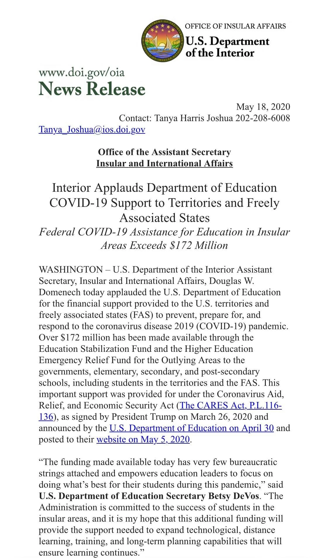 DOI Applauds US Department of Education COVID-19 Support to Territories and Freely Associated States.jpg