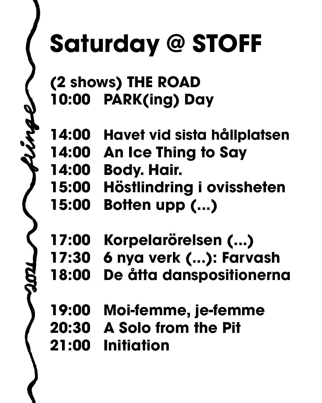 It is Saturday and the last day of the festival. Don't feel blue, go carpe that diem! 
🍾 Today's schedule is served. 

#STOFF #NewWorkForANewReality #STOFF2021 #Fringe #Fringefamily @nordicfringenet 
.
.
.
.
.
#kulturstockholm #Kulturistatipsar #seo