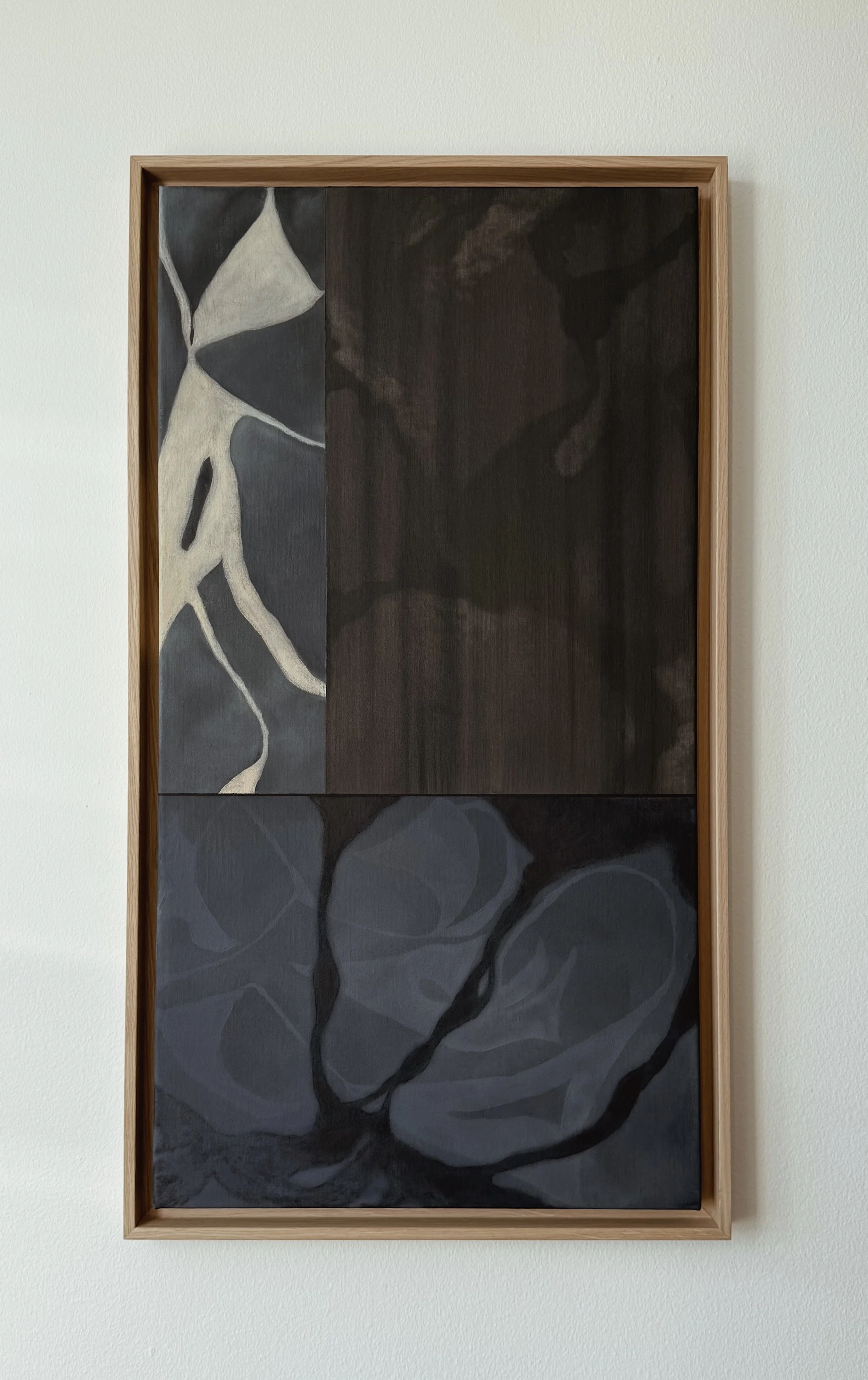 'Clouds got in my way II' (90x50 cm) Mixed media on linen canvas Bespoke oak frame