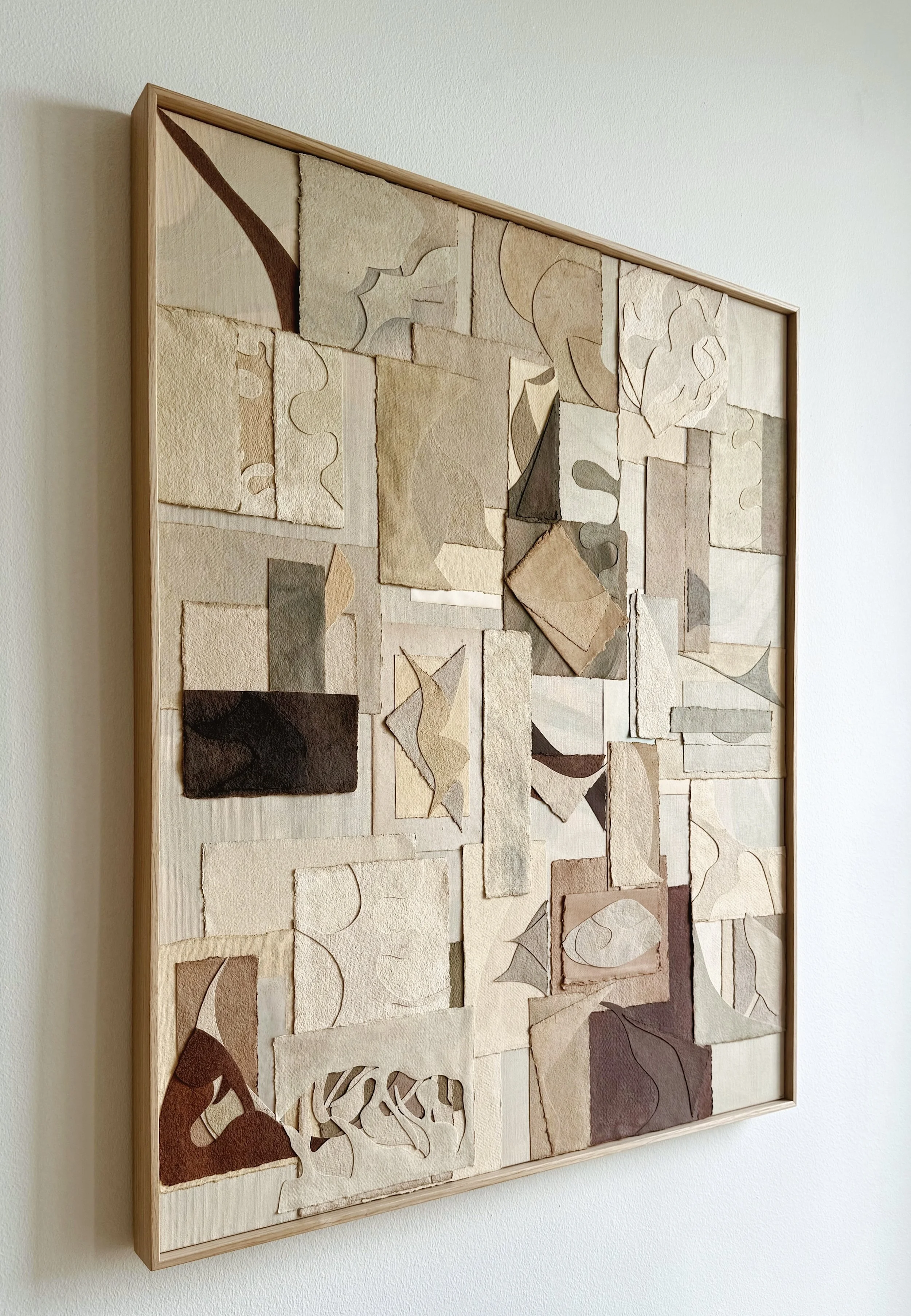 'Who are you? III' (87x107 cm) Painted cotton papers on linen canvas Bespoke oak frame