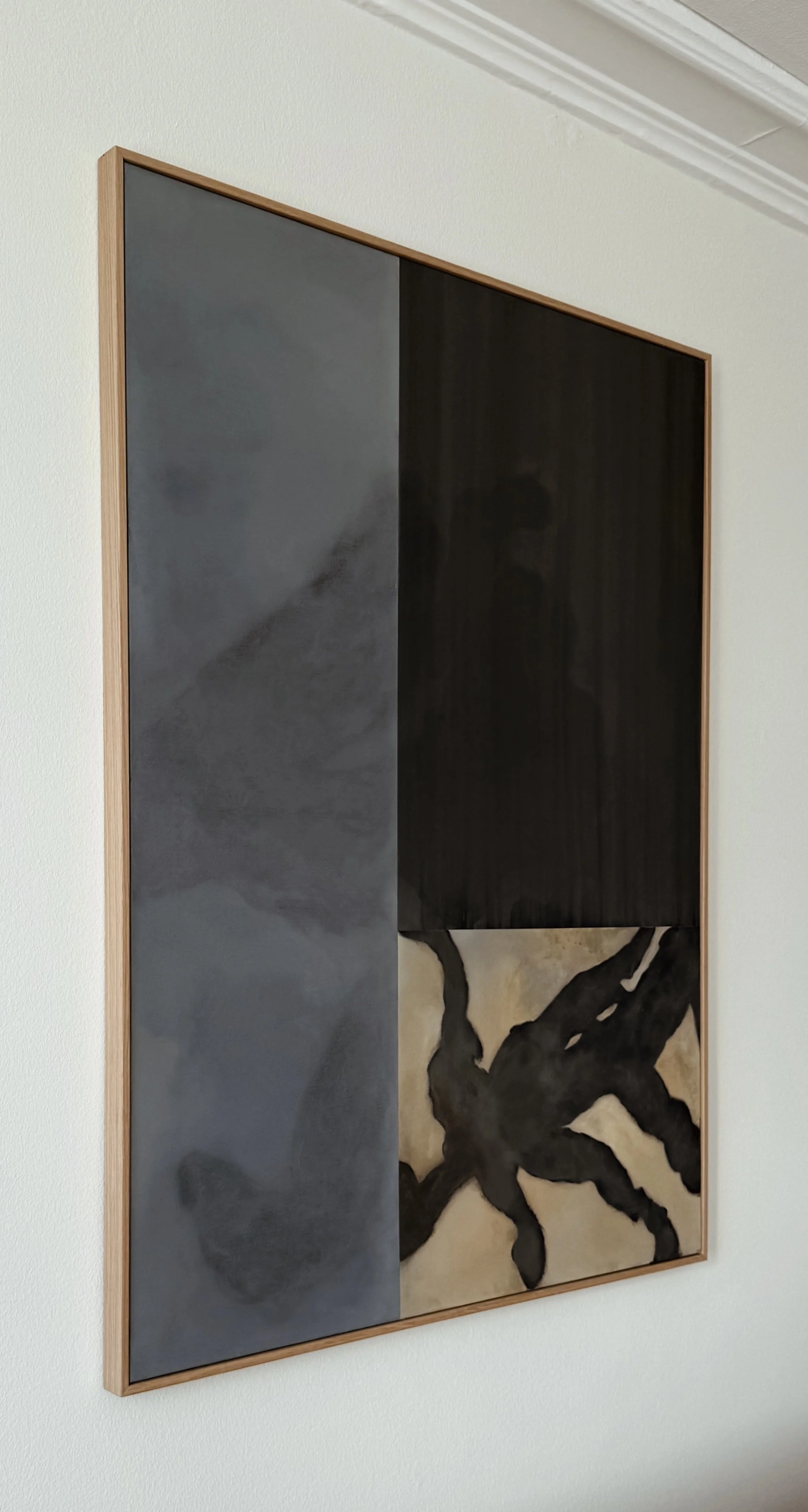 'Clouds got in my way I' (97x130 cm) Mixed media on linen canvas Bespoke oak frame