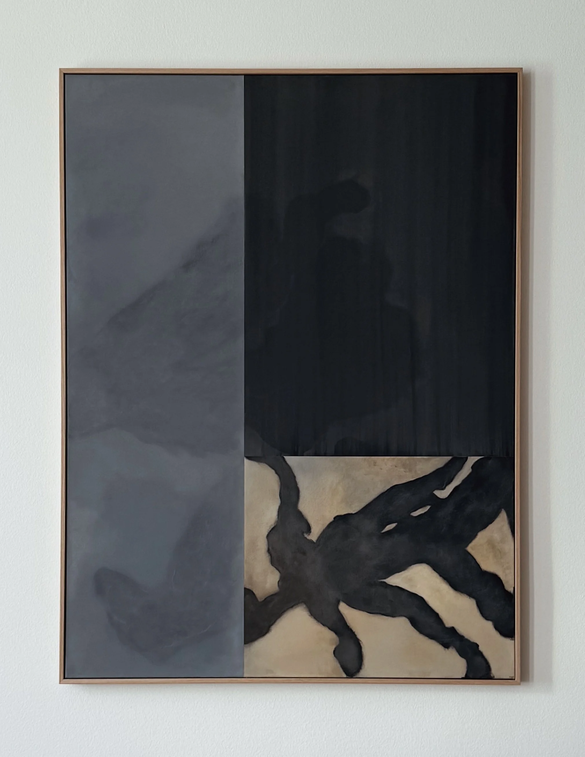 'Clouds got in my way I' (97x130 cm) Mixed media on linen canvas Bespoke oak frame