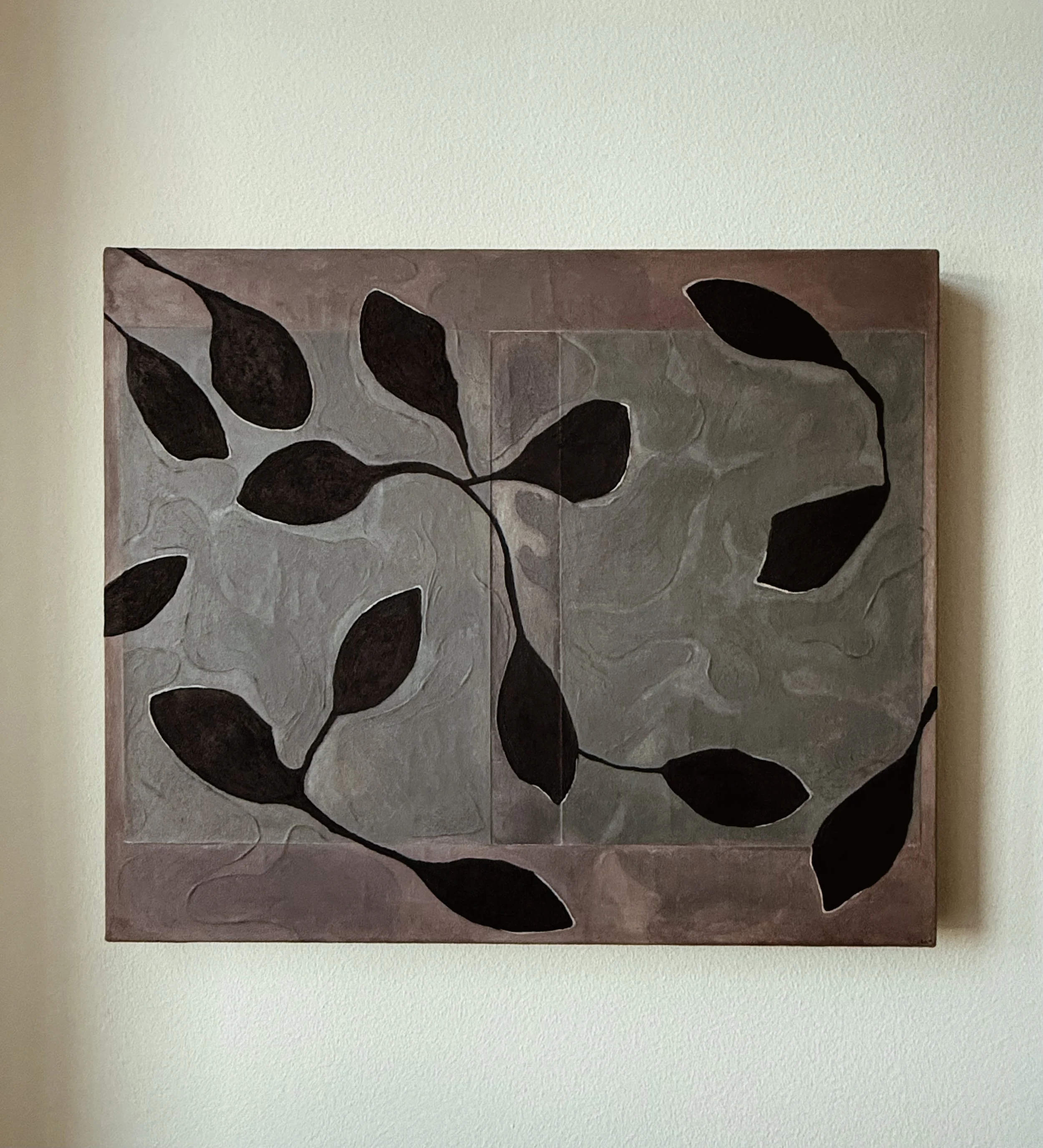 'Living Memories' (50x60x5 cm) Multiple layers of figurative forms in chalk paint & spackle Chunky canvas