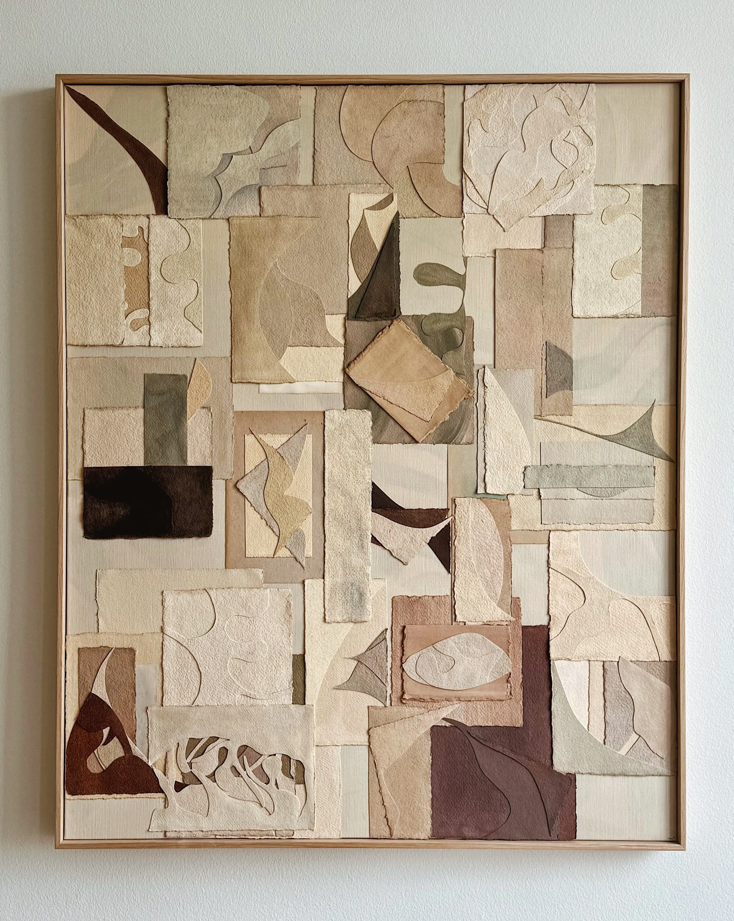 'Who are you? III' (87x107 cm) Painted cotton papers on linen canvas Bespoke oak frame