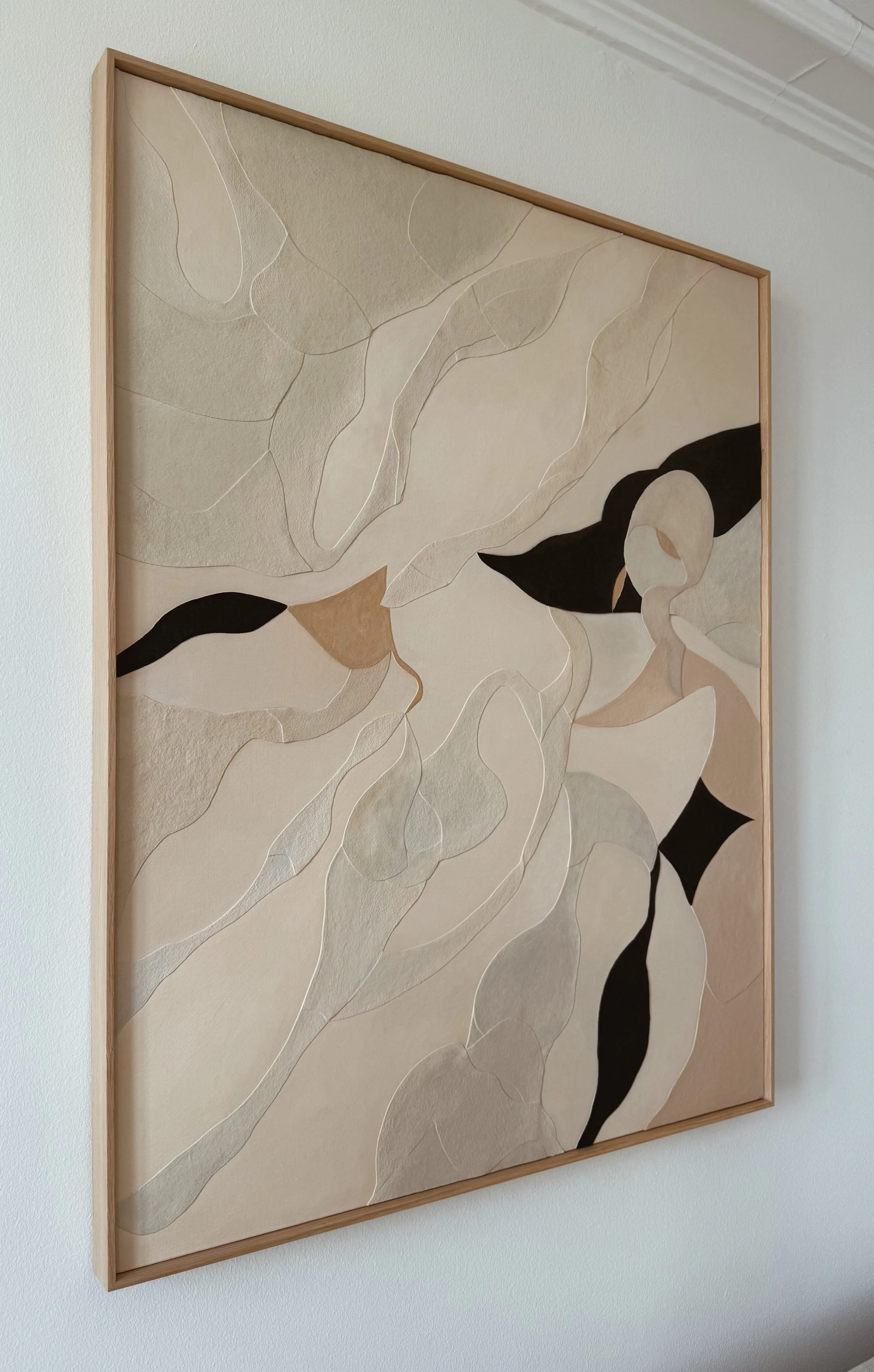 'Who are you? I' (97x122 cm) Painted cotton papers on linen canvas Bespoke oak frame