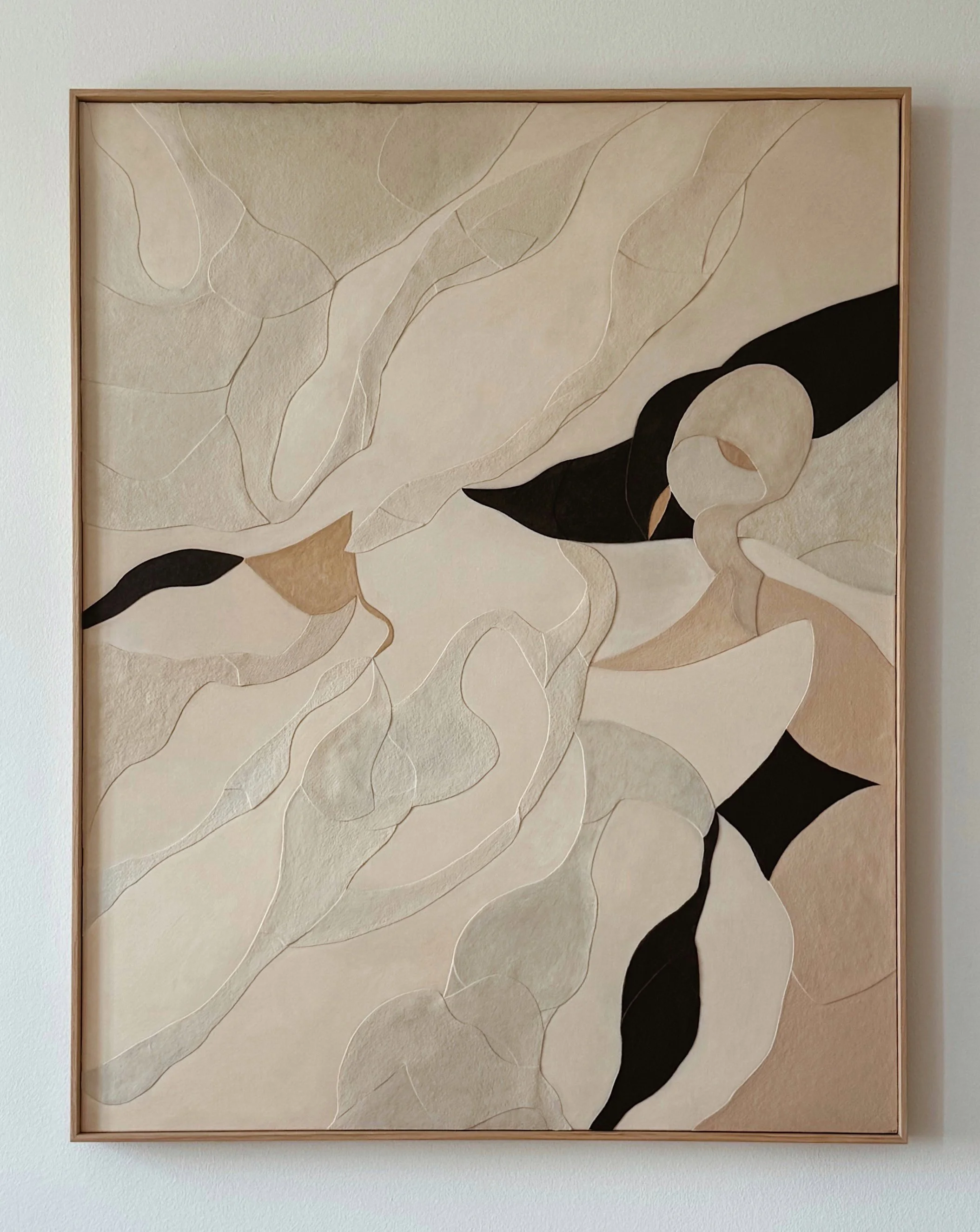 'Who are you? I' (97x122 cm) Painted cotton papers on linen canvas Bespoke oak frame