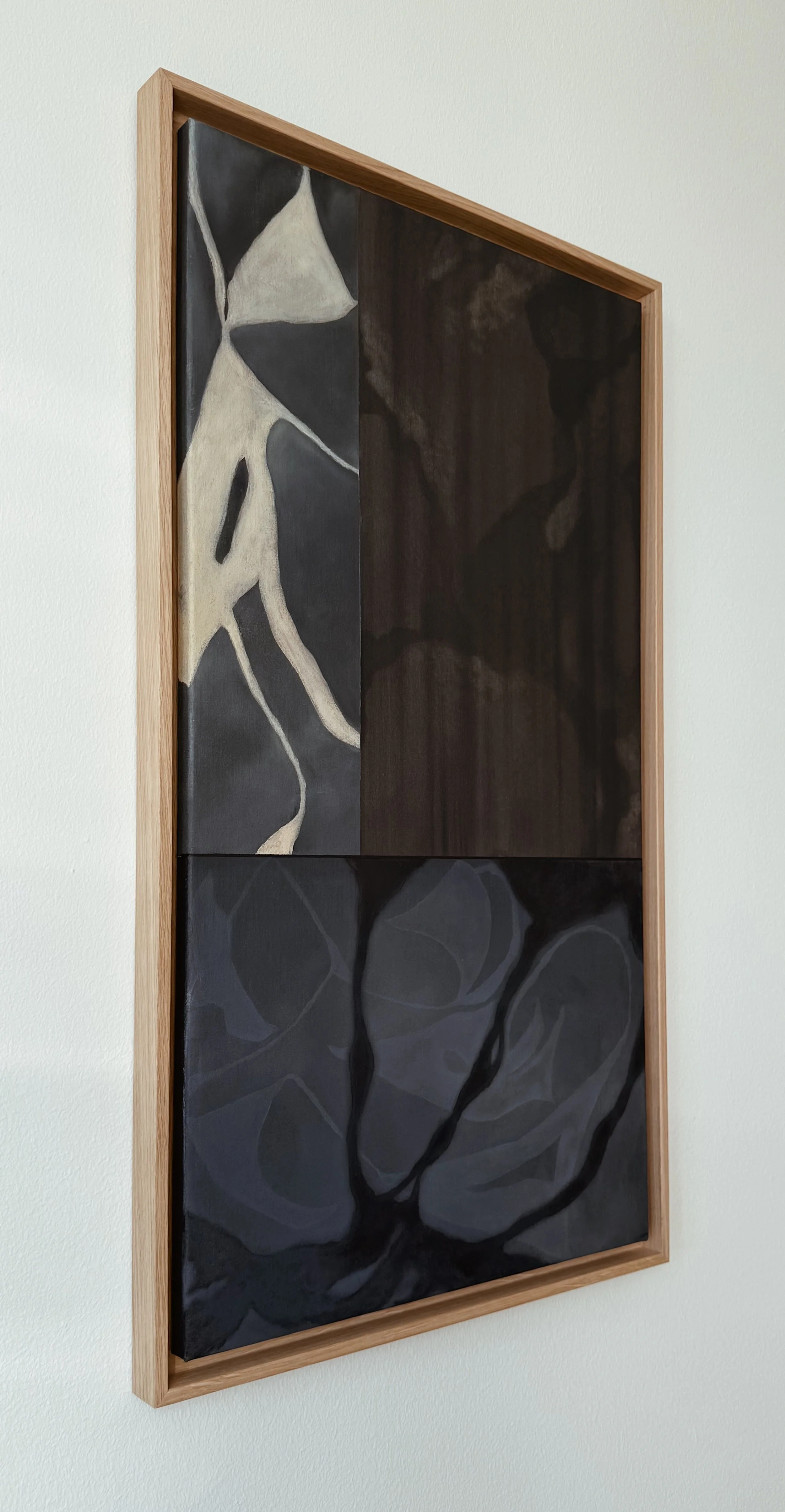 'Clouds got in my way II' (90x50 cm) Mixed media on linen canvas Bespoke oak frame