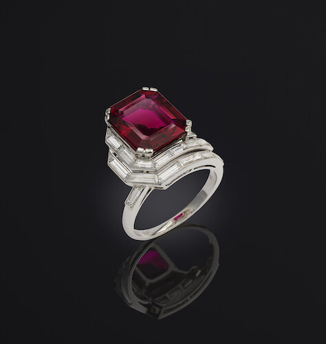 Platinum Ruby Diamonds Ring by Mauboussin, 1940