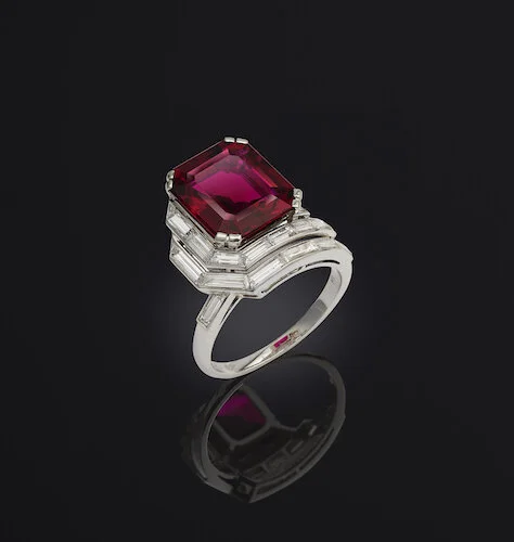 Platinum Ruby Diamonds Ring by Mauboussin, 1940