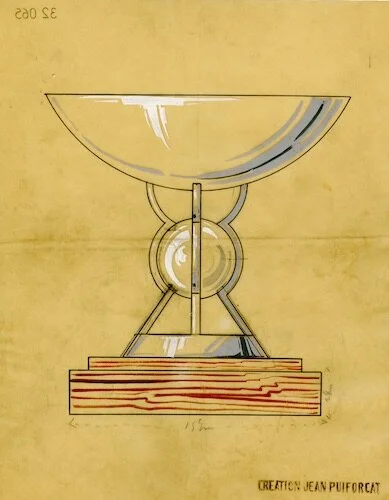 Bowl in Silver and Crystal on wood base inspired by model 8272, Jean Puiforcat, ca 1932