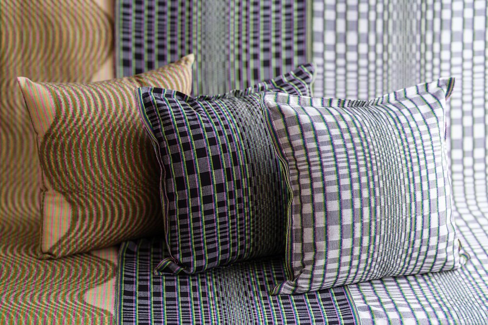 Hana Mitsuko, Optical Illusion Ikat, cushion cover