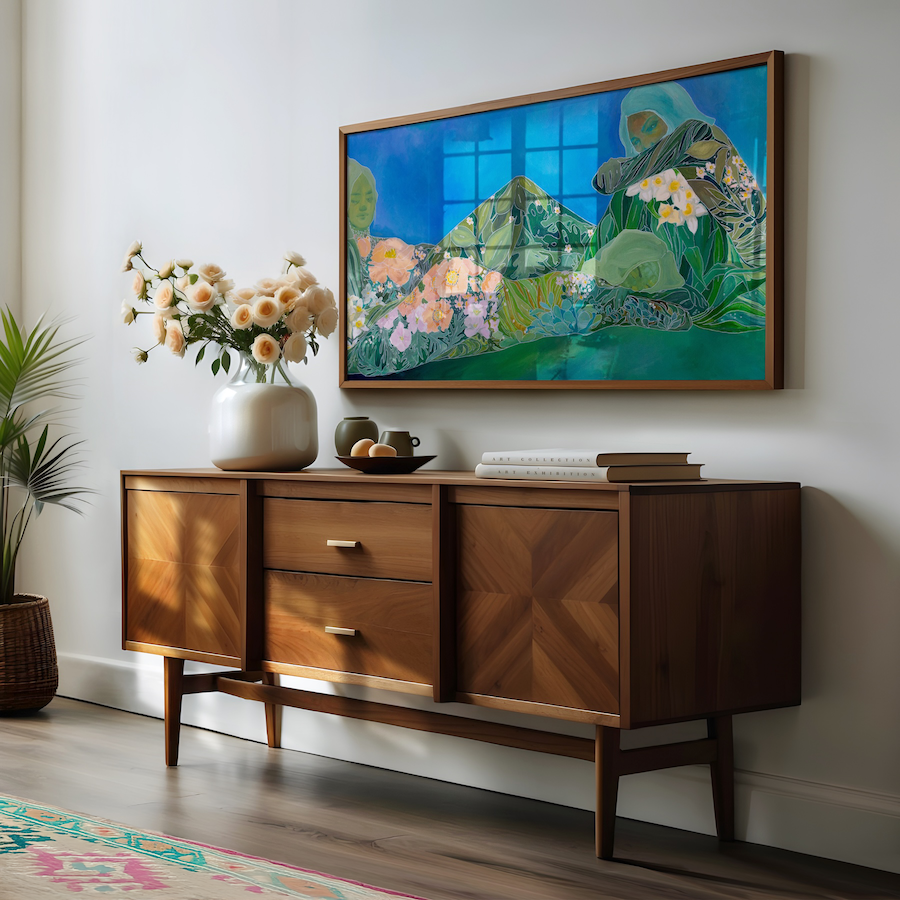 Summer Solstice Floral Goddess Painting in beautiful home with flowers and light by Andrea Durfee.png