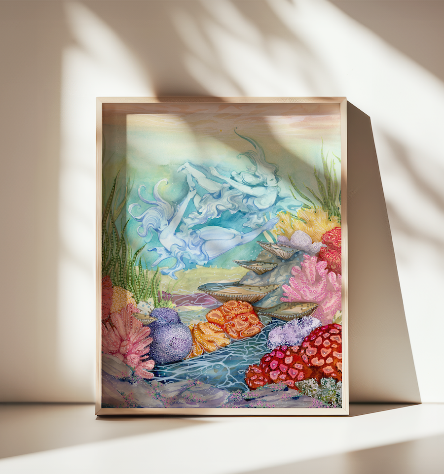 currents goddess reefscape by andrea durfee watercolor fine art print framed.png