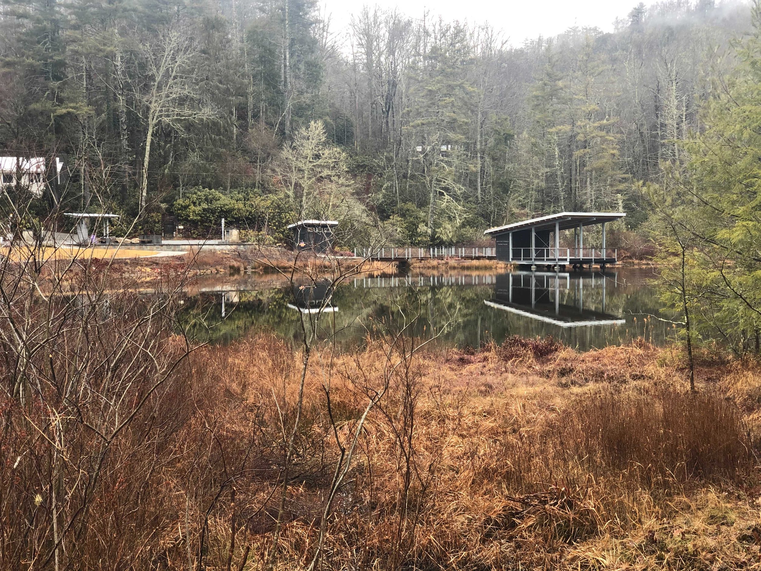 Looking across Lake Ravenel to the teaching pavilion