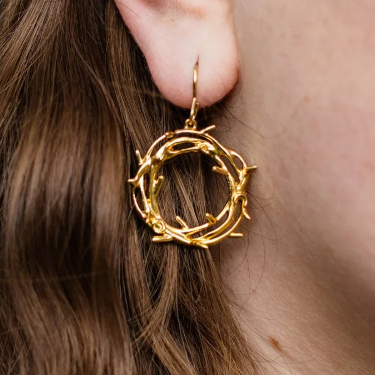 Gold Crown of Thorns Drop Earrings