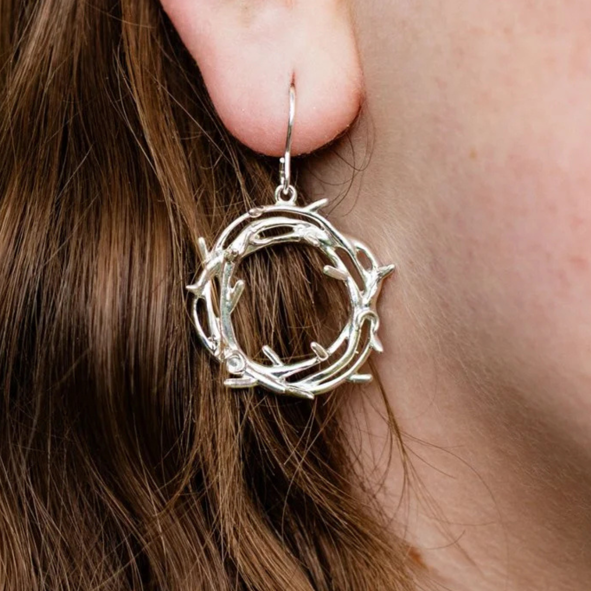 Silver Crown of Thorns Drop Earrings