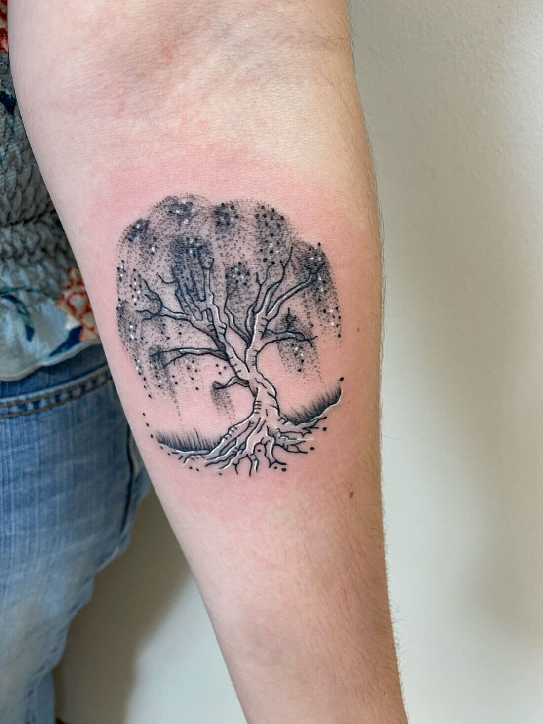 Freehand wraparound willow branch tattoo by me Olivia Hartranft Boston  Street Tattoo Lynn MA  swipe to see sketch  rtattoo
