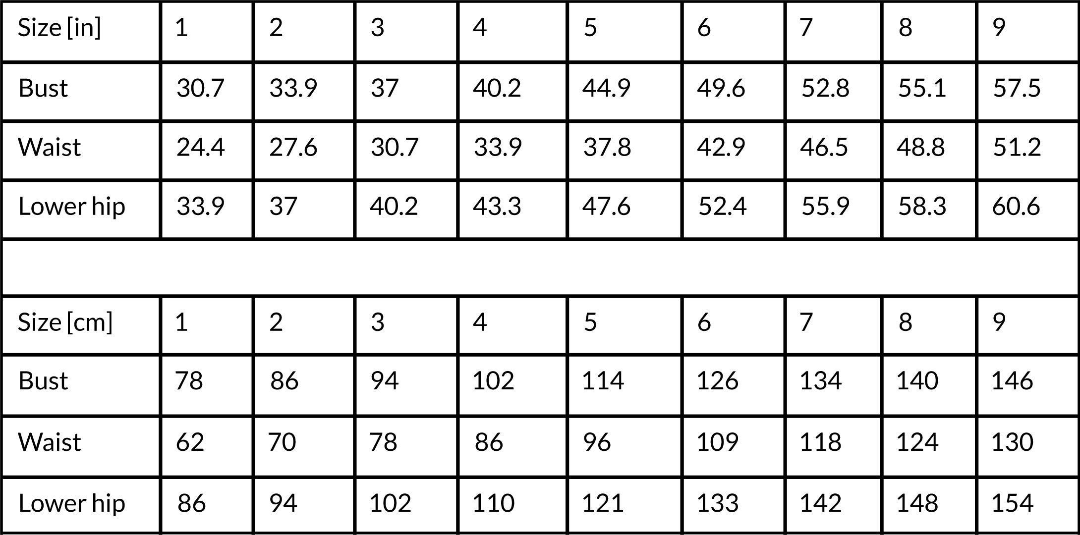 Size Charts