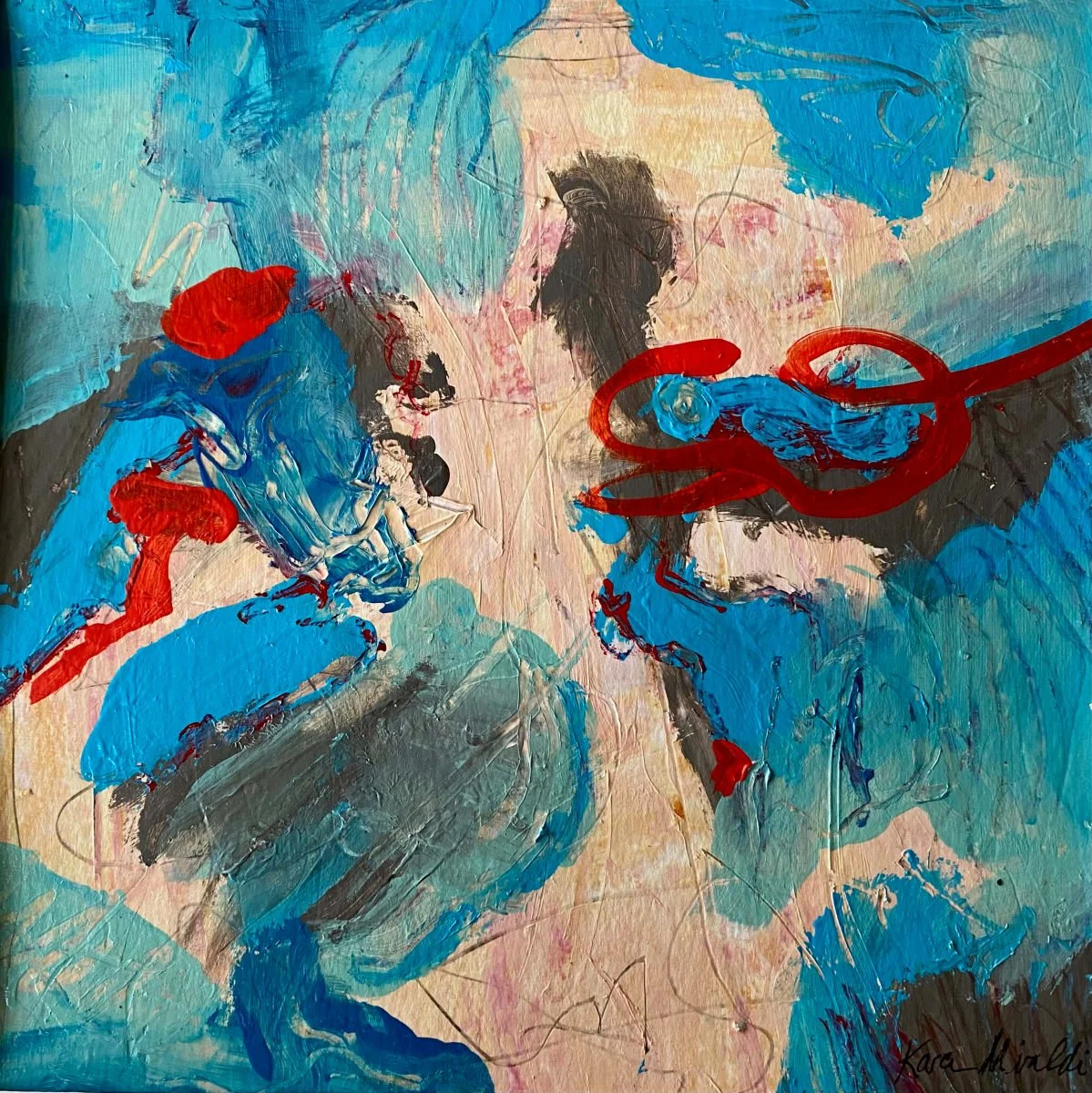 Red Thread Connection 12"x12" Acrylic on Paper