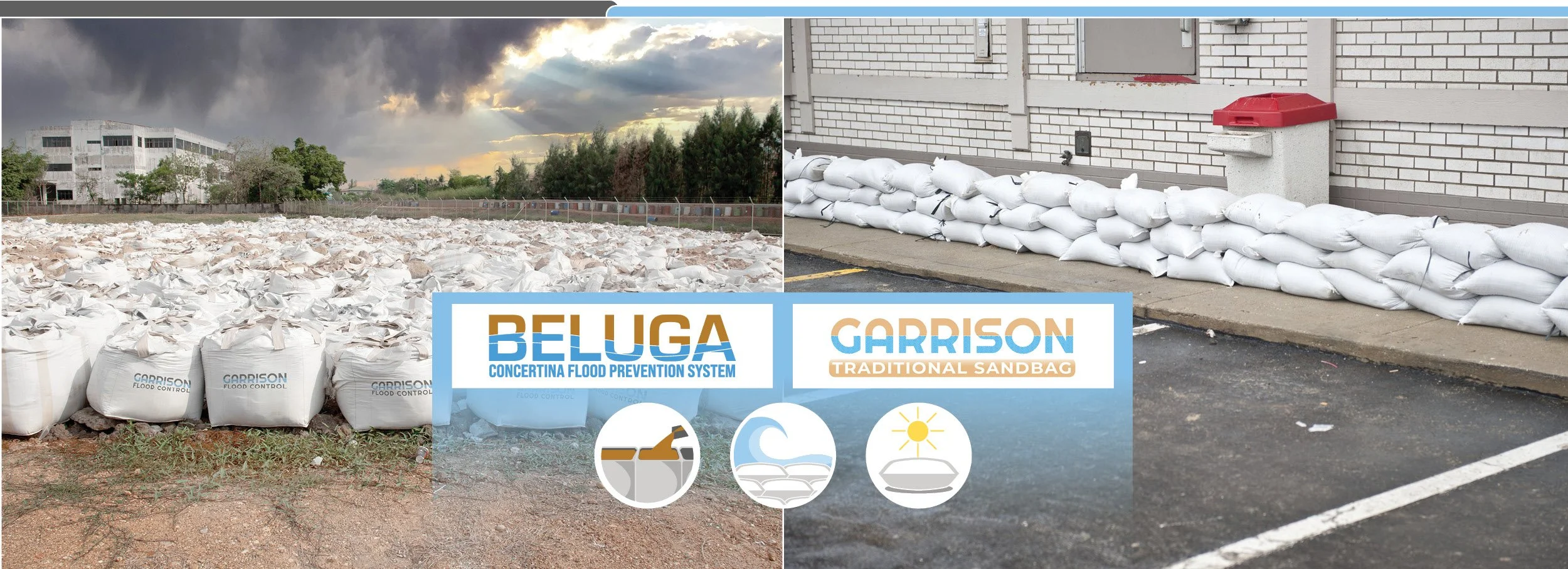 large sandbag flood barriers