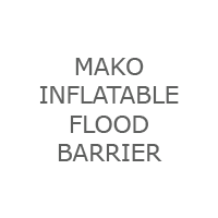 Image of a white background with the text 'MAKO INFLATABLE FLOOD BARRIER' in gray capital letters.