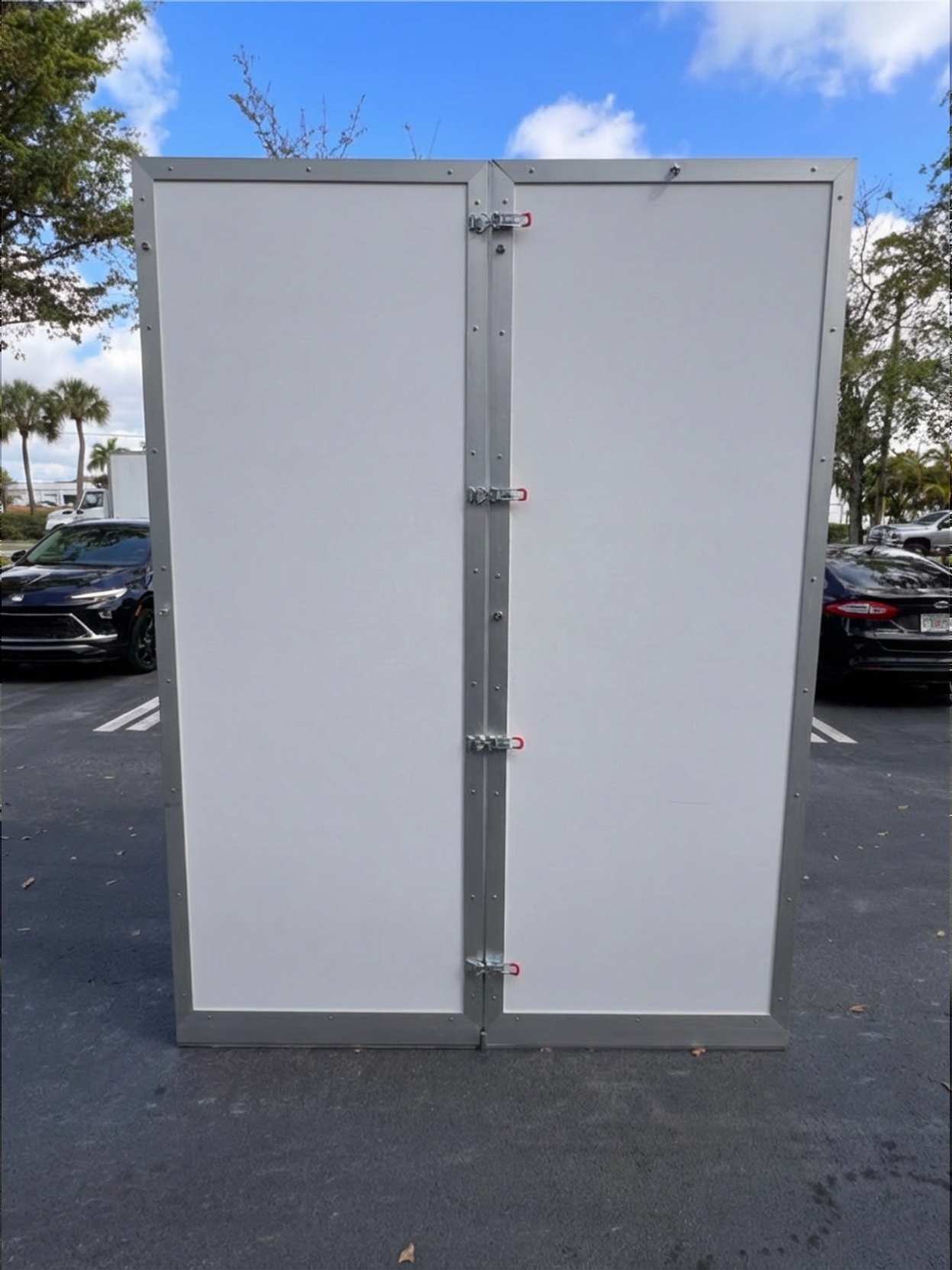 Backside view of flood wall system connected
