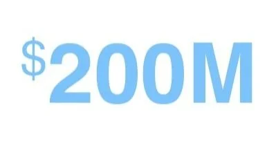 Blue text displaying "$200M"