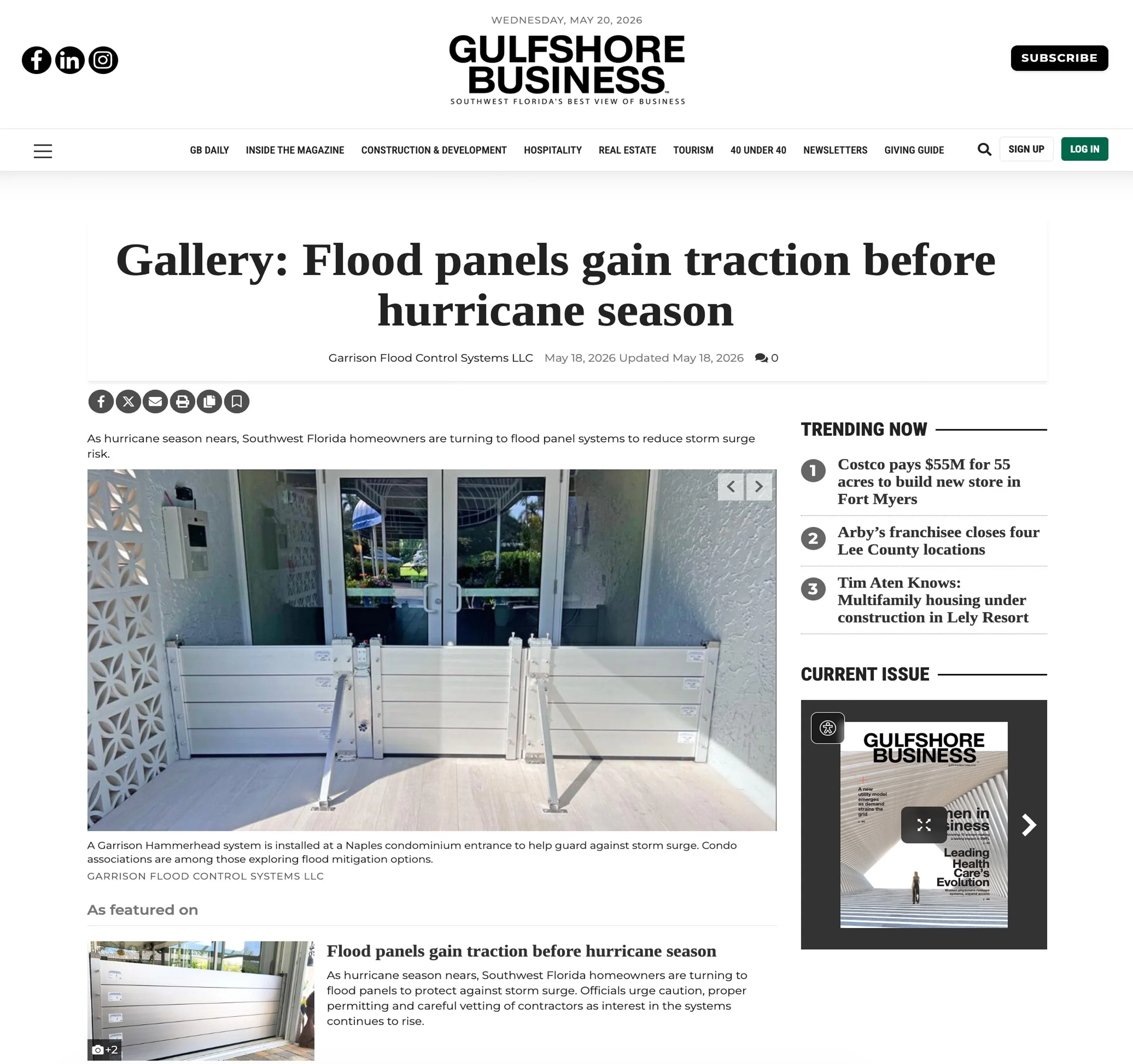Gulfshore Business Florida - Garrison Flood Control News Article