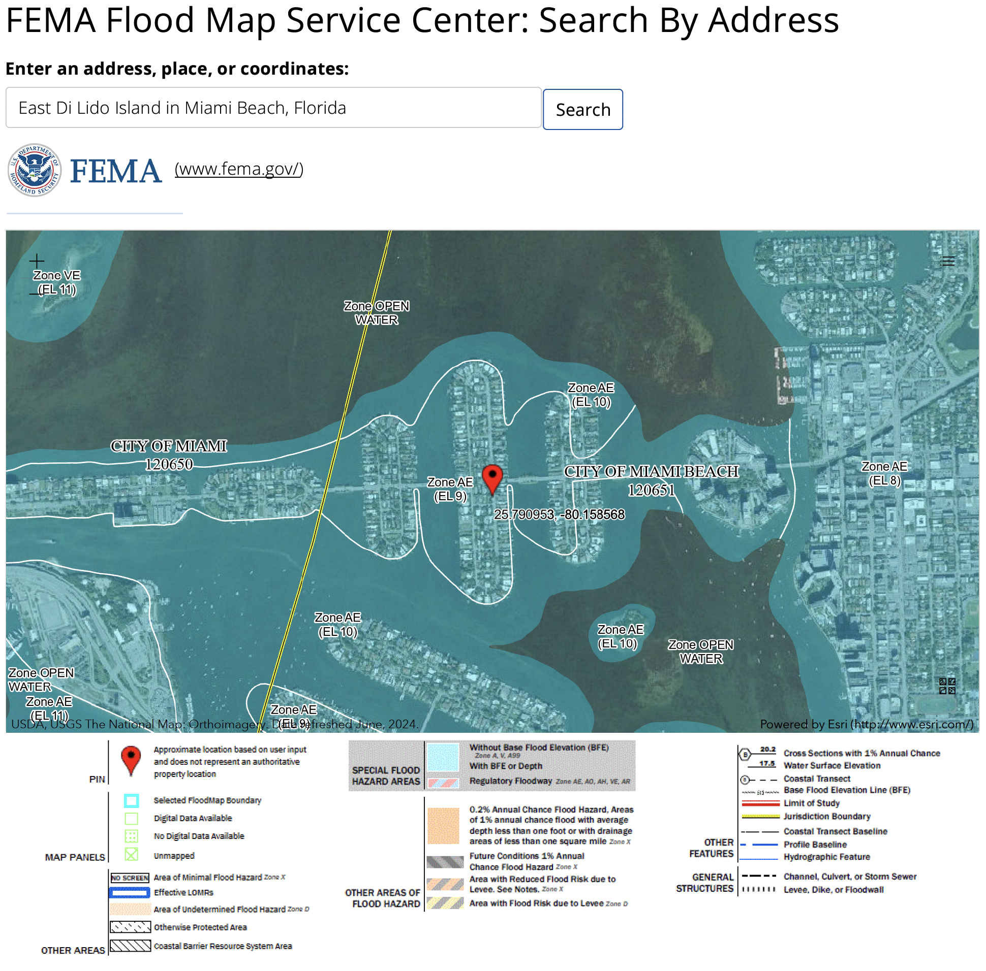 FEMA Flood Map Risk for Miami Beach, FL