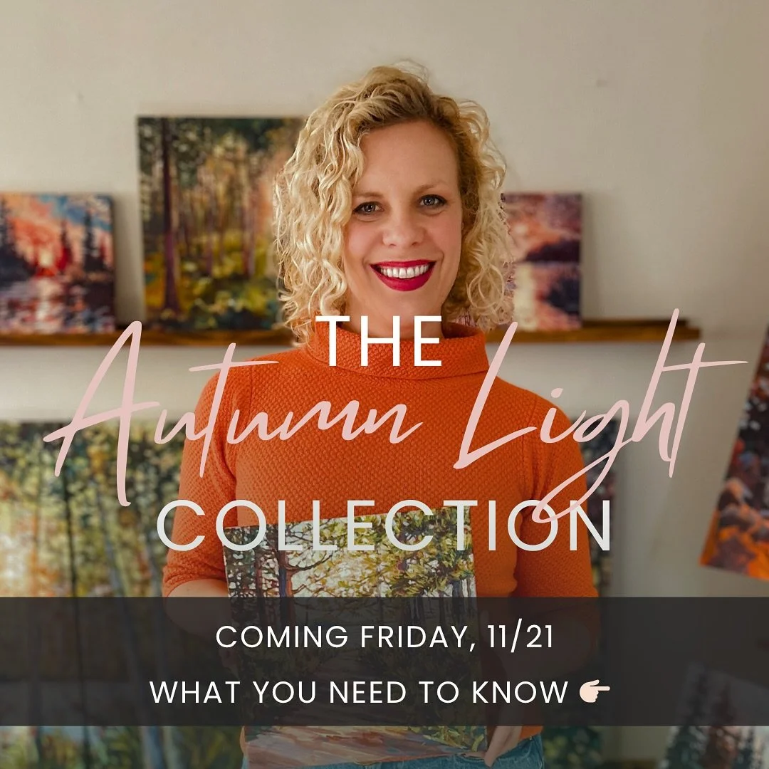 Next week is THE WEEK! I&rsquo;ll be releasing 8 new original paintings that make up The Autumn Light Collection. Each piece explores the warmth and range of color created by autumn&rsquo;s unique sunlight. ☀️

The pieces range in size from 10&rdquo;