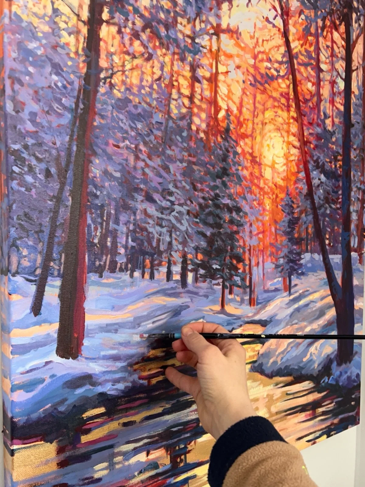 Adding some more layers to this 24&rdquo; x 36&rdquo; piece today! She&rsquo;ll be released on Friday, February 27th as part of a new collection of wintry works. Stay tuned for more soon! 📺