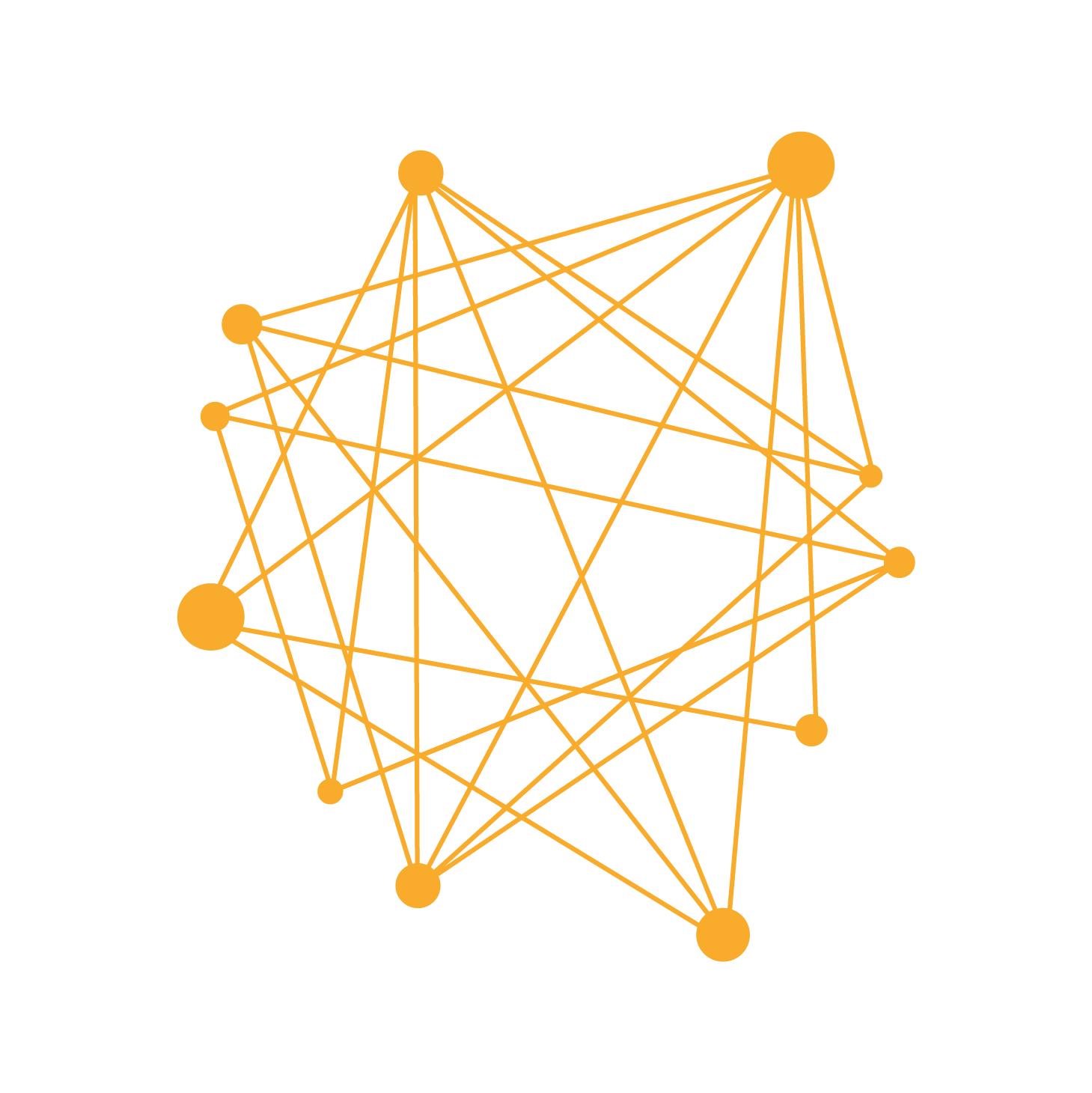 A stylized illustration of a network or graph with interconnected orange nodes and lines.