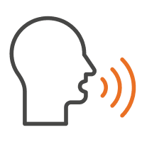 Outline of a person's head with sound waves emanating from the mouth