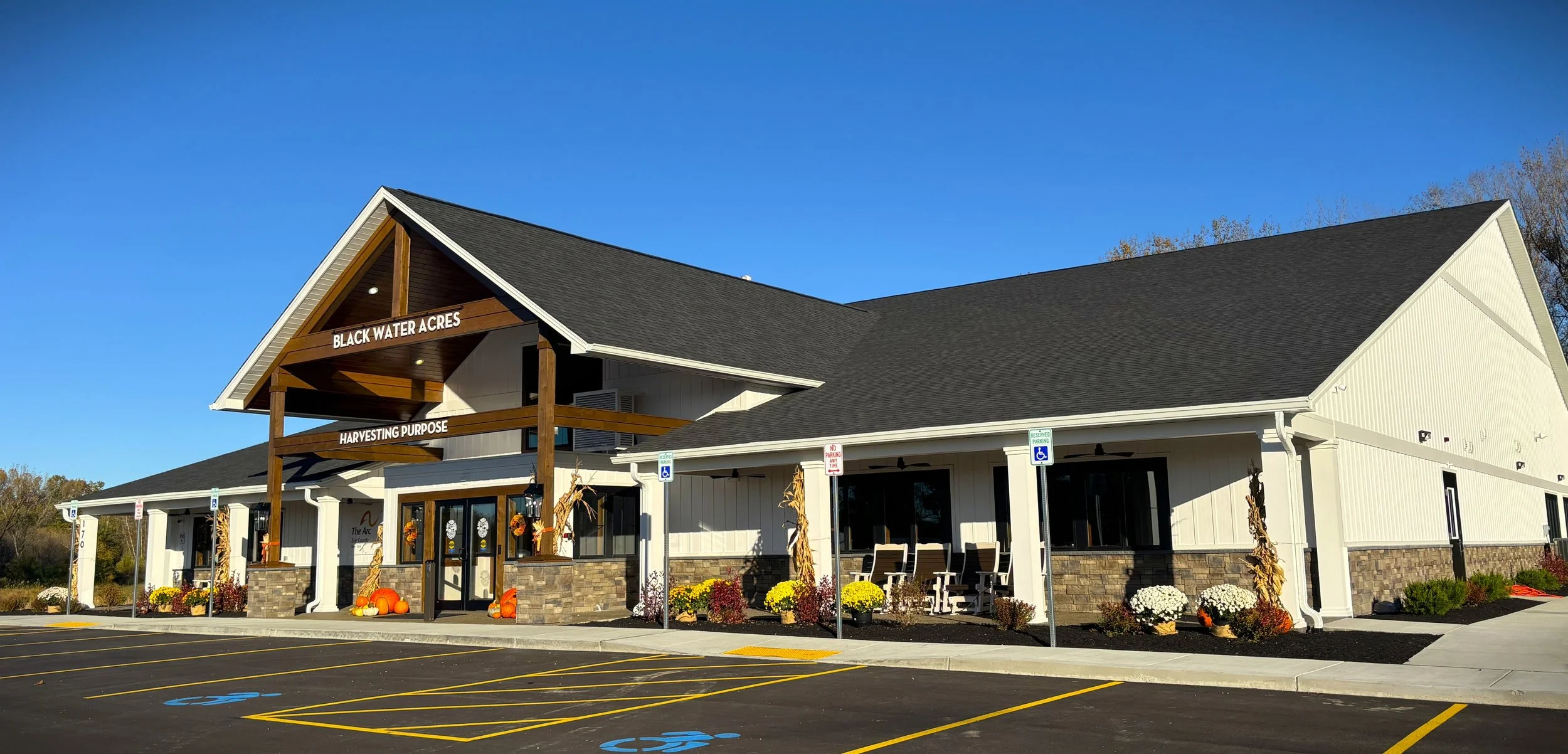 Image of large 12,000 sq ft main building at Black Water Acres site in Alden, NY.