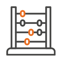 A colorful abacus with black, orange, and gray beads on horizontal rods.