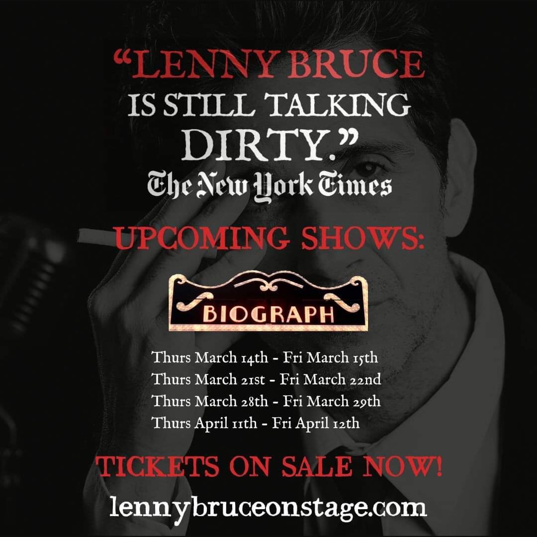8 Shows ONLY at Biograph Theater starting March 14th! Get your tix at lennybruceonstage.com! 
.
.
.
@RonnieMarmo
@JoeMantegna 
@Theatre68co