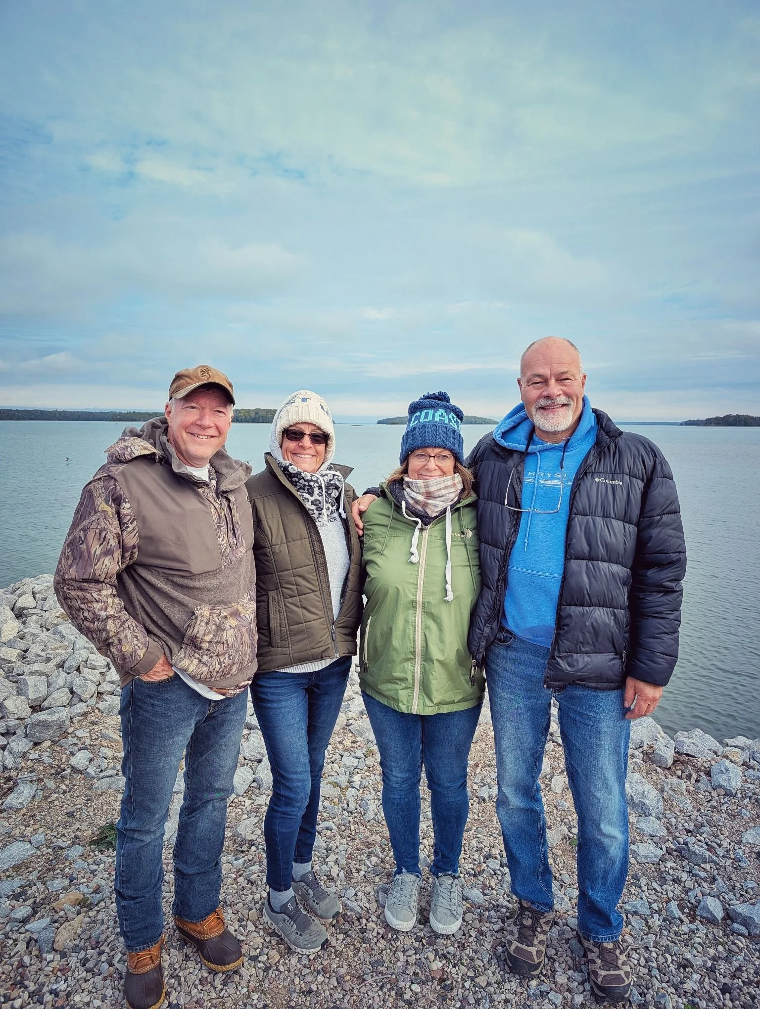  A group of friends enjoying the crisp fall weather at Drummond Island Yacht Haven after a successful day on the water with Reel Fish'n LLC. 