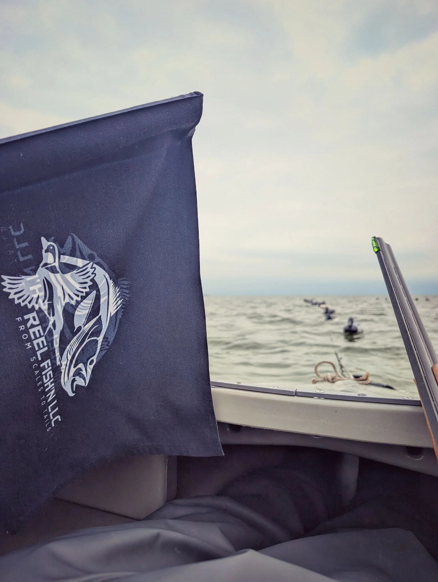  The view from inside a Next Gen Kalash layout boat while hunting long-tailed ducks (Old Squaw) on the open water of Lake Huron with Reel Fish'n.   