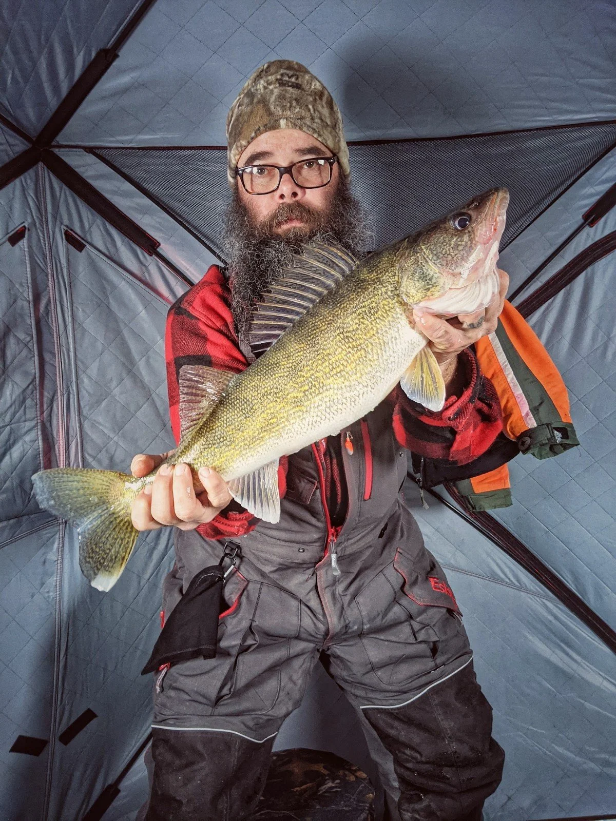  A beautiful, heavy Saginaw Bay walleye caught inside a heated ice shanty during a guided winter trip with Reel Fish'n LLC out of Linwood, MI.   