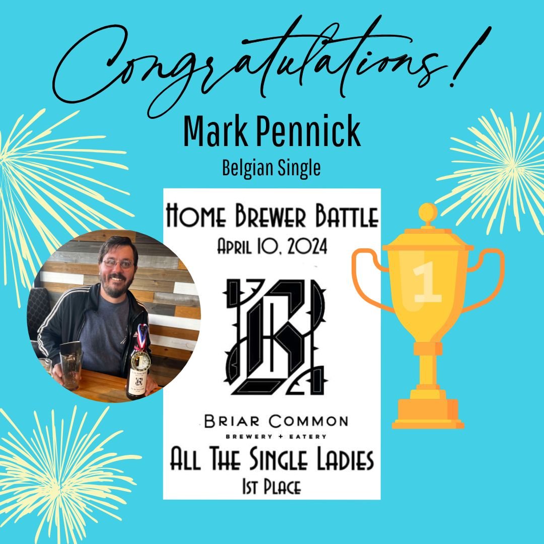In case you missed it this Wednesday, we want to take one more opportunity to congratulate Mike on his All The Single Ladies, Belgian Single. The winner of the April 2024 Briar Common Home Brewer Battle! Cheers!
.
.
.
.
.
.
#notyouraveragebrewrey #ho