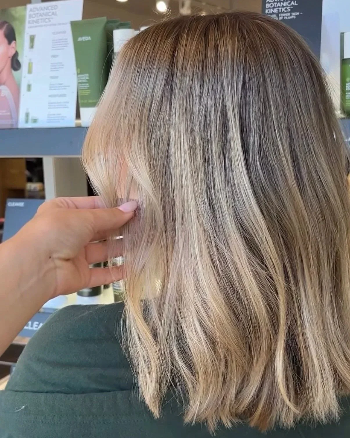 Blonde foiled highlights with Aveda toner for bright, even tone