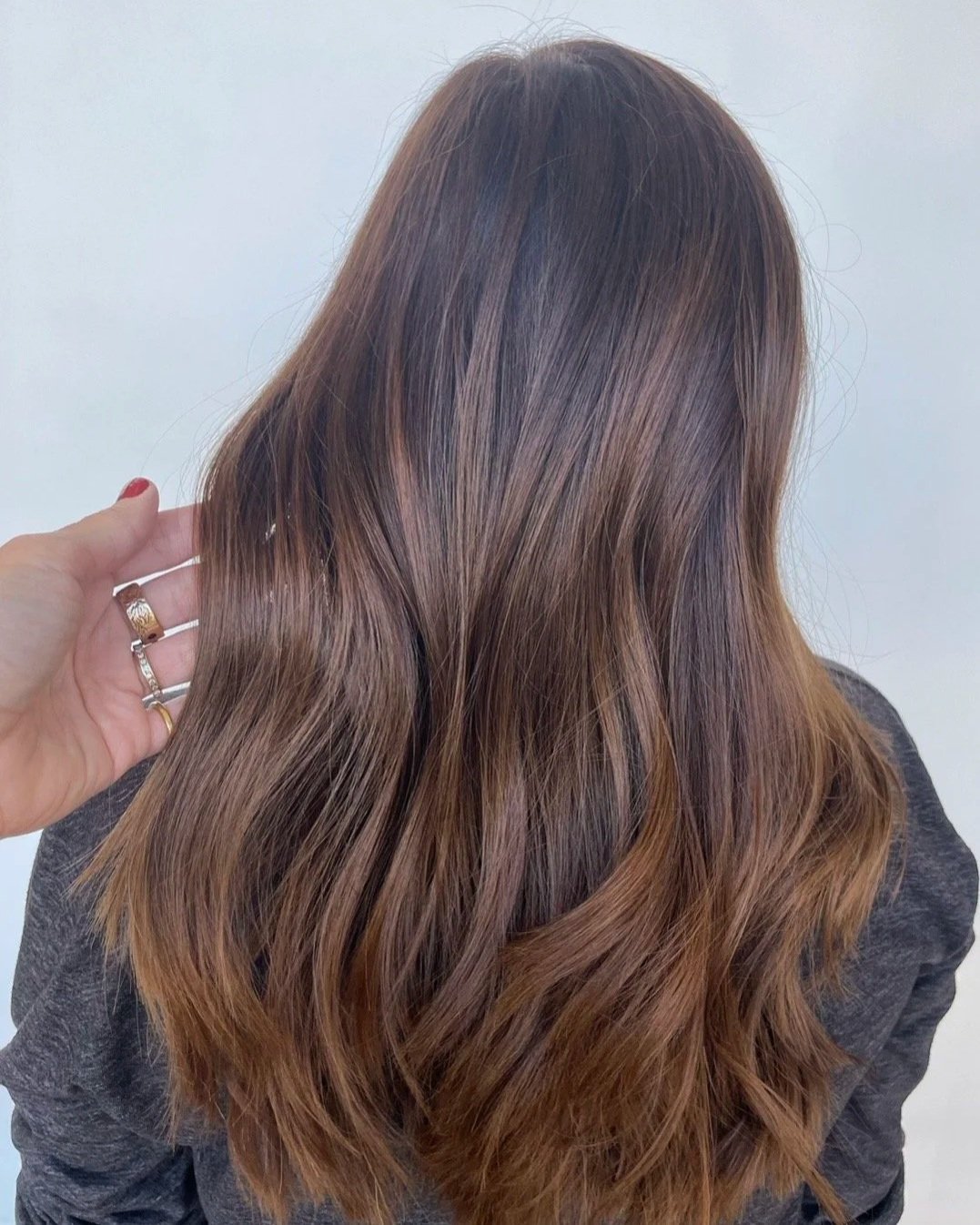 All-over chestnut brown hair color, Berenices Denver